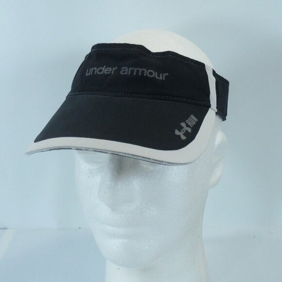 Under Armour Run Lightweight Strapback Sun Visor Cap Hat Black White Heat Gear - Picture 2 of 9